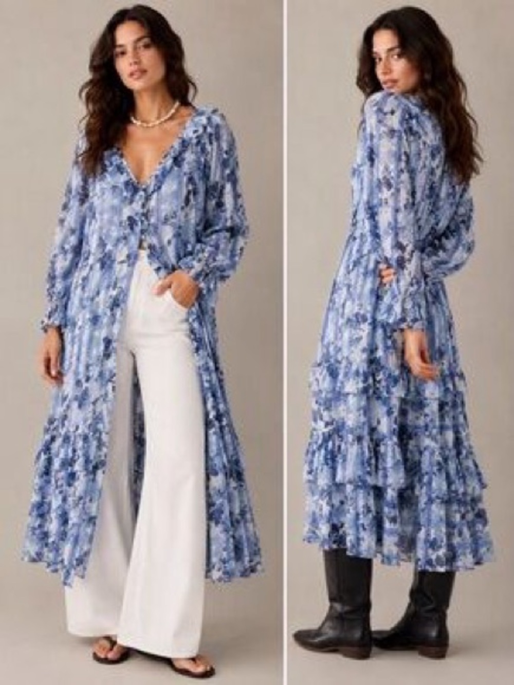 Free People NWT Blue Floral Midi Dress S - Picture 2 of 9